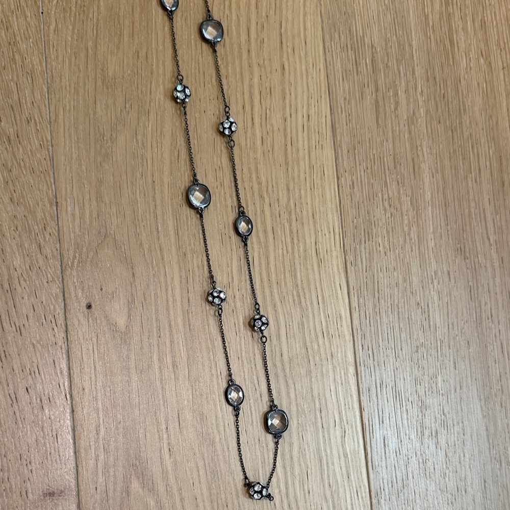 Stella & Dot Long Silver Necklace with Light Blue Stones